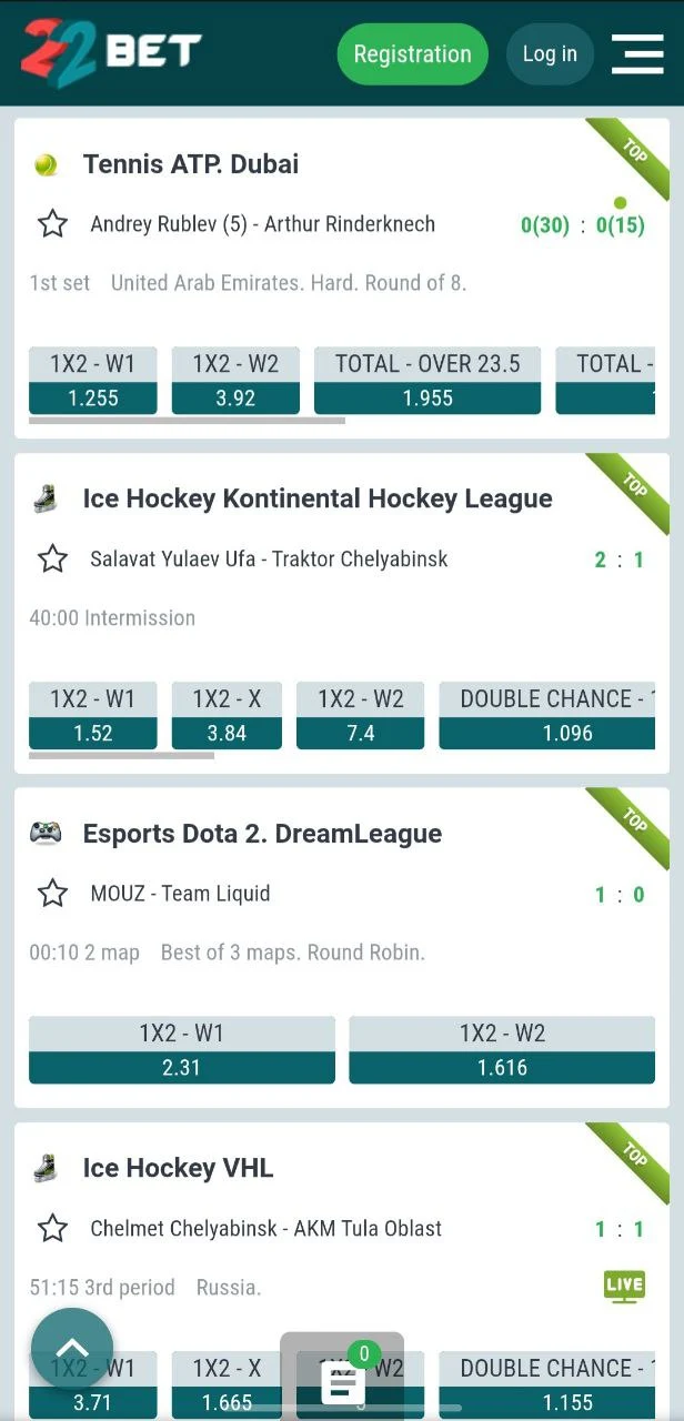 22BET Platform Screenshot